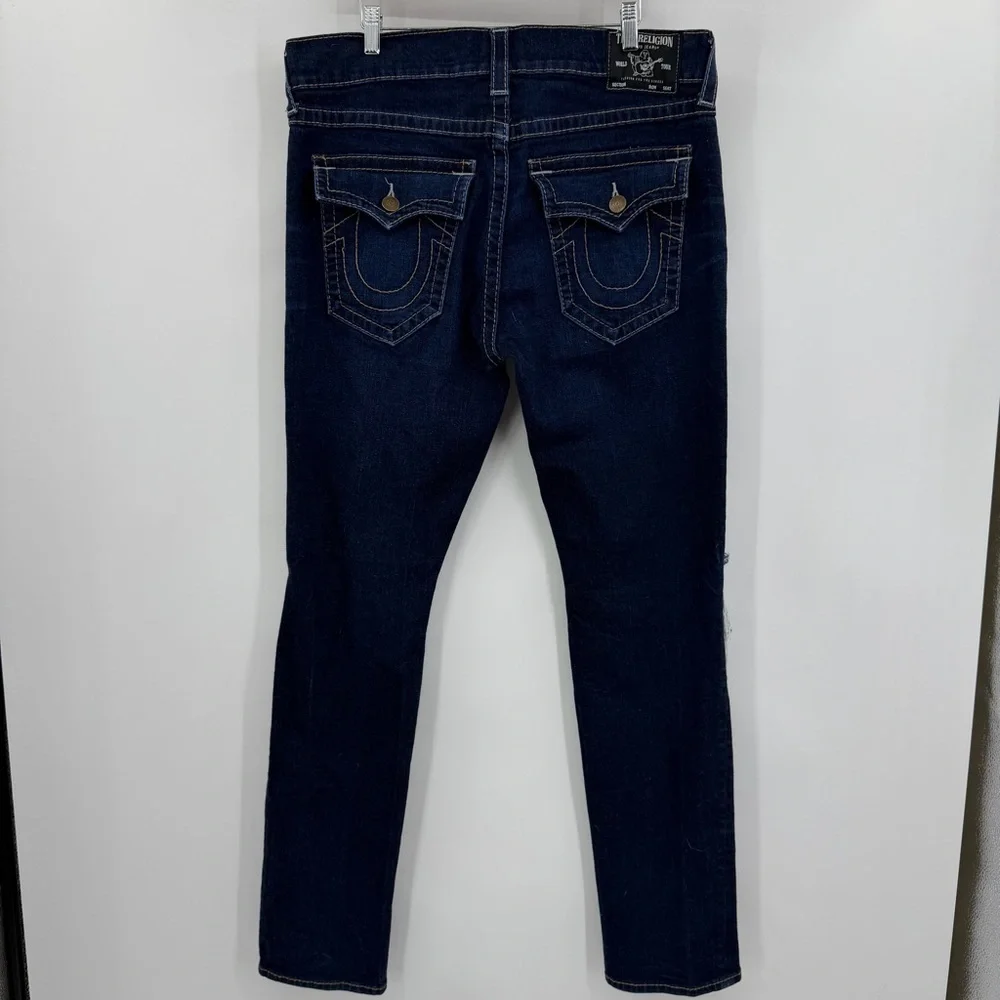 True Religion Geno Relaxed Slim Distressed Jeans Mens 36 Indigo Blue Flap Pocket